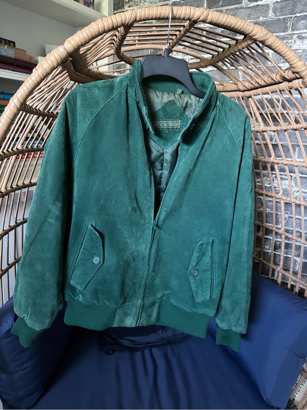 Rock Creek Emerald Green Suede Bomber Jacket unisex